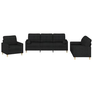 vidaXL Ensemble de canap&eacute;s 3 pcs avec coussins noir tissu
