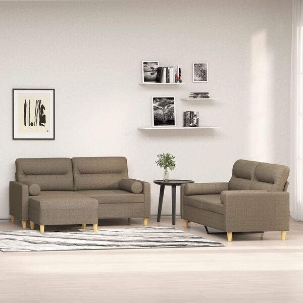 vidaXL Ensemble de canap&eacute;s 3 pcs coussins d&eacute;coratifs et coussins Taupe