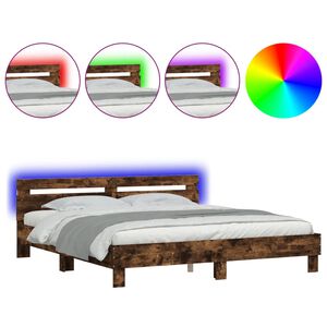 vidaXL Cadre de lit avec LED sans matelas ch&ecirc;ne fum&eacute; 200x200 cm