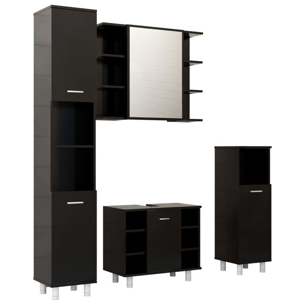 vidaXL Ensemble de meubles de salle de bain 4 pcs Noir Agglom&eacute;r&eacute;