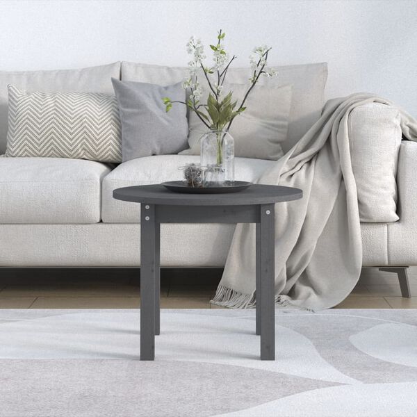 vidaXL Table basse Gris &Oslash; 55x45 cm Bois massif de pin