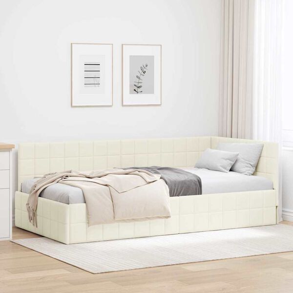 vidaXL Cadre de lit d'angle Cr&egrave;me 90 cm x 200 cm Velours