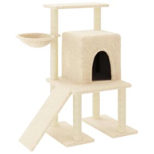 vidaXL Arbre &agrave; chat avec griffoirs en sisal Cr&egrave;me 96,5 cm