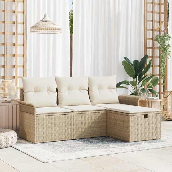vidaXL Ensemble de canap&eacute; de jardin 4 pcs Beige et cr&egrave;me polyrotin