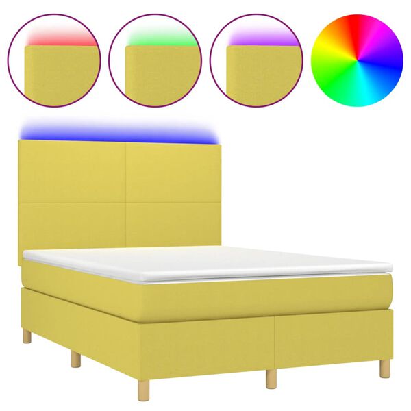 vidaXL Sommier &agrave; lattes de lit et matelas et LED Vert 140x200 cm Tissu