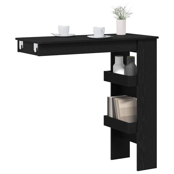 vidaXL Table de Bar Murale avec &eacute;tag&egrave;re Ch&ecirc;ne noir 102 x 45 x 103,5 cm