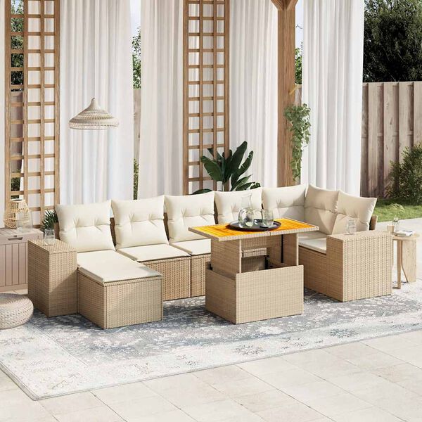 vidaXL Salon de jardin avec coussins 8 pcs beige r&eacute;sine tress&eacute;e