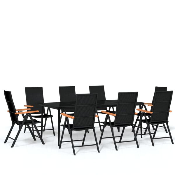 vidaXL Ensemble à manger de jardin 9 pcs Noir
