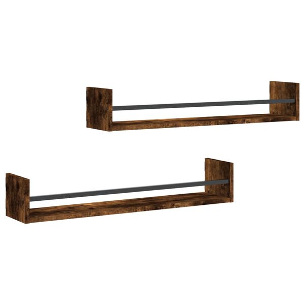 vidaXL &Eacute;tag&egrave;res murales avec barres 2 pcs ch&ecirc;ne fum&eacute; 80x16x14 cm