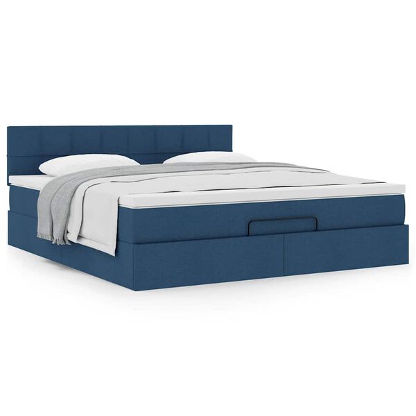 VidaXL Cadre de lit ottoman avec matelas bleu 180x200 cm tissu
