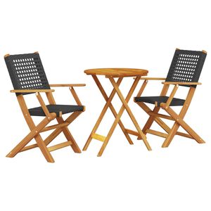 vidaXL Ensemble de bistro 3 pcs noir résine tressée et bois massif