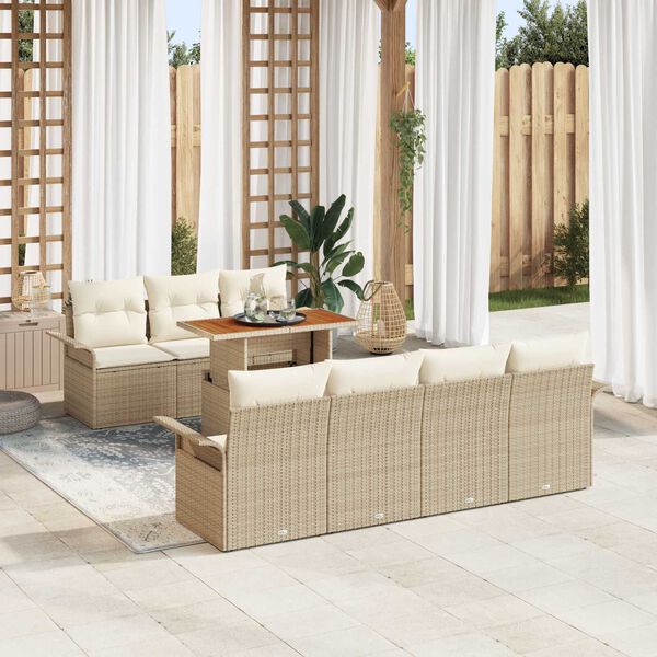 vidaXL Ensemble de canap&eacute; de jardin avec coussin 8 pcs beige et cr&egrave;me