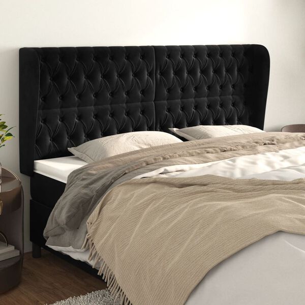 vidaXL T&ecirc;te de lit avec oreilles Noir 183x23x118/128 cm Velours