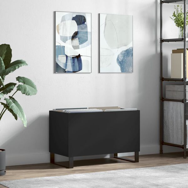vidaXL Armoire &agrave; disques noir 74,5x38x48 cm bois d'ing&eacute;nierie