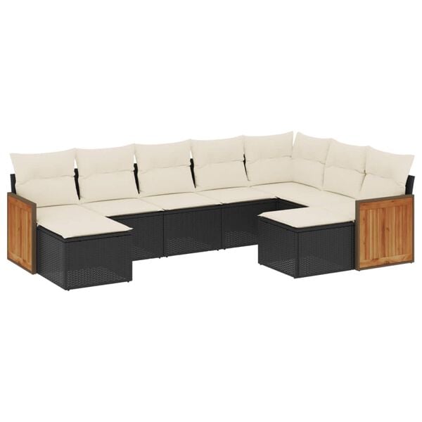 vidaXL Salon de jardin 9 pcs avec coussins noir r&eacute;sine tress&eacute;e