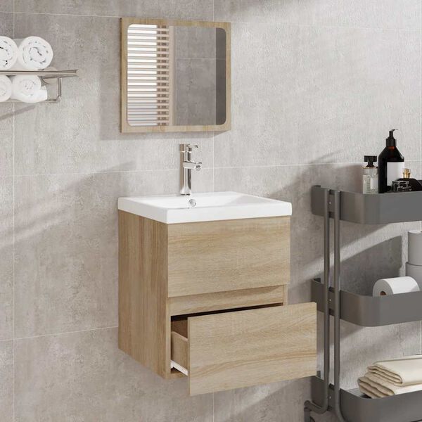 vidaXL Armoire de bain avec miroir ch&ecirc;ne sonoma bois d'ing&eacute;nierie
