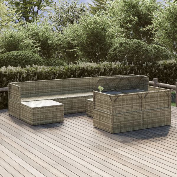 vidaXL Salon de jardin 10 pcs avec coussins Gris R&eacute;sine tress&eacute;e