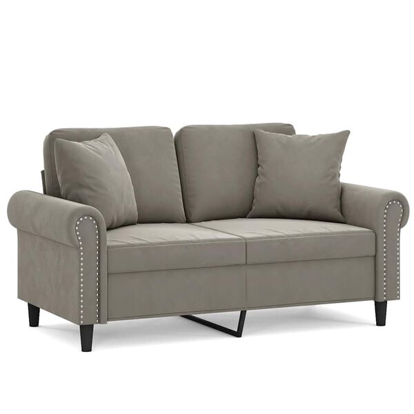 vidaXL Canap&eacute; 2 places oreillers et coussins Gris clair 120 cm Velours