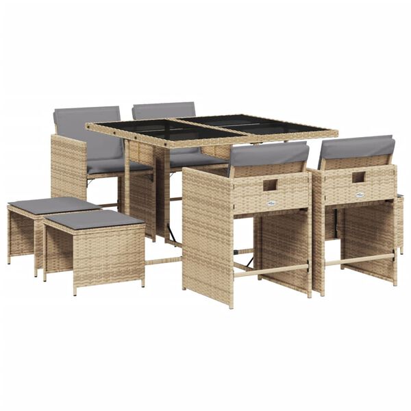 vidaXL Ensemble &agrave; manger de jardin et coussins 9 pcs m&eacute;lange beige