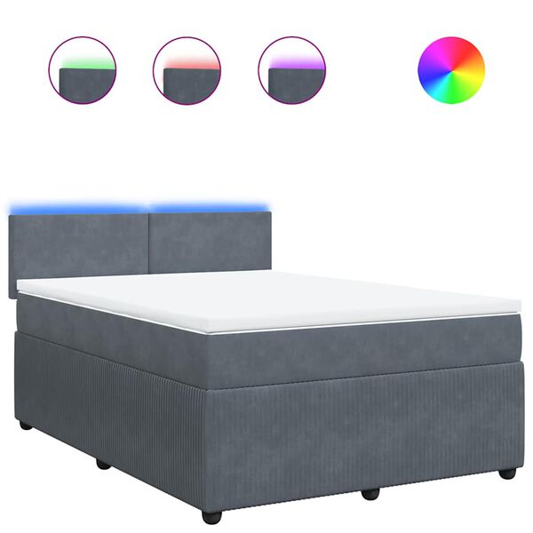 vidaXL Sommier &agrave; lattes de lit et matelas Gris fonc&eacute; 140x190cm Velours