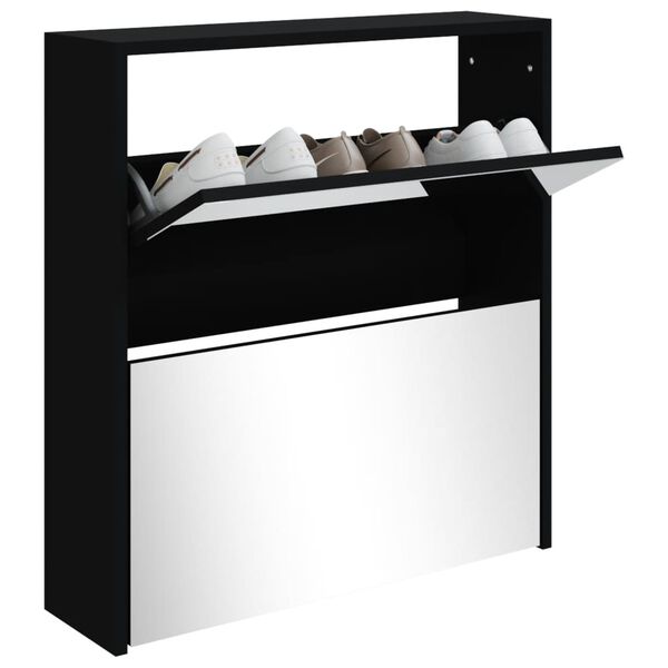 vidaXL Armoire &agrave; chaussures avec miroir &agrave; 2 niveaux Noir 63x17x67 cm