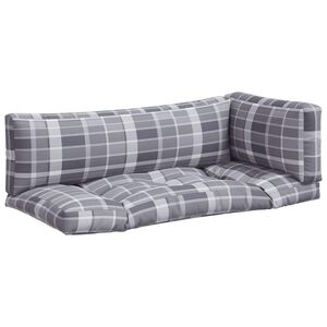 vidaXL Coussins de palette 3 pcs carreaux gris tissu