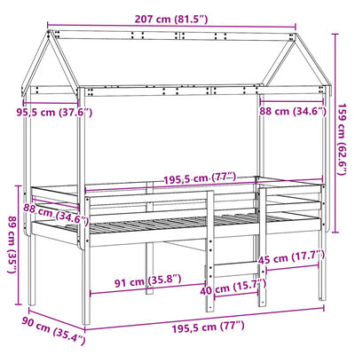 vidaXL Lit haut sans matelas cire marron 90x190 cm bois de pin massif