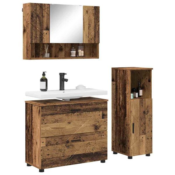 vidaXL Ensemble de mobilier de salle de bain 3 pcs Bois Ancien