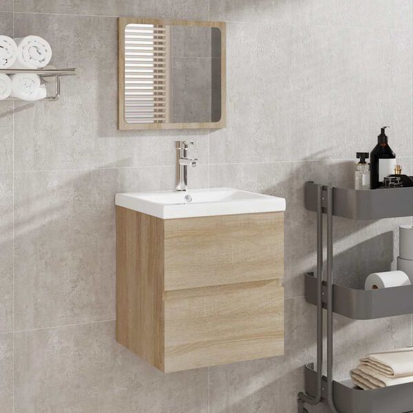 vidaXL Armoire de bain avec miroir ch&ecirc;ne sonoma bois d'ing&eacute;nierie
