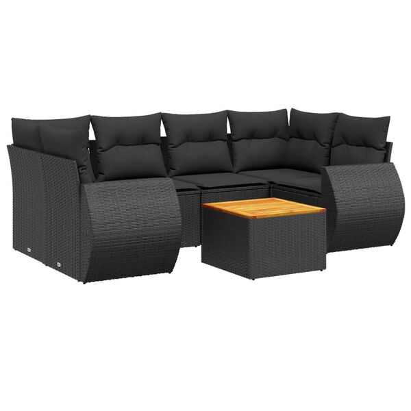 vidaXL Salon de jardin 7 pcs avec coussins noir r&eacute;sine tress&eacute;e
