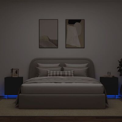 vidaXL Armoires de chevet et lumières LED 2 pcs noir bois d'ingénierie