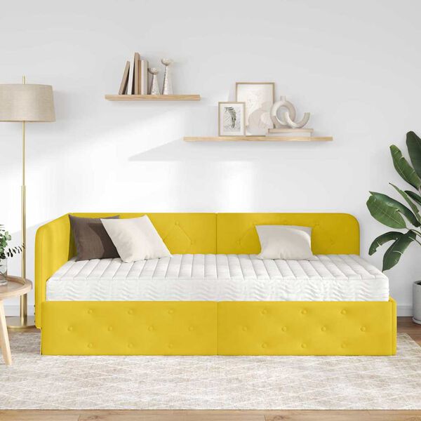 vidaXL Cadre de lit d'angle avec matelas Jaune 90 x 190 cm Velours