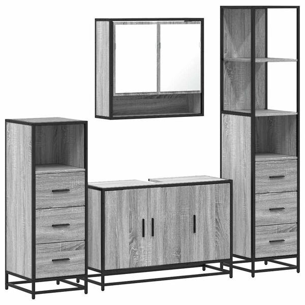 vidaXL Ensemble de meubles de salle de bain 4 pcs sonoma gris