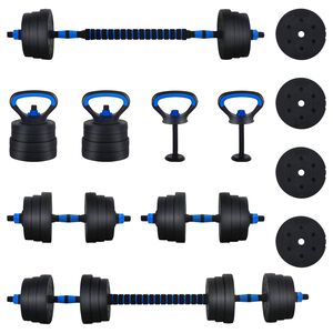 vidaXL Set d'halt&egrave;res 4-en-1 30kg Noir et Bleu Ciment et sable de fer