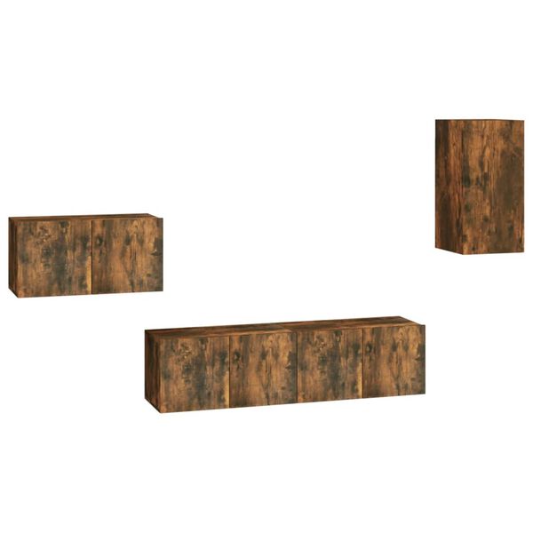 vidaXL Ensemble de meubles TV 4 pcs Ch&ecirc;ne fum&eacute; Bois d'ing&eacute;nierie