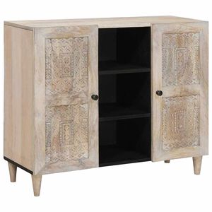 vidaXL Buffet Blanc Blanchi 90 x 33 x 75 cm Bois de mangue massif
