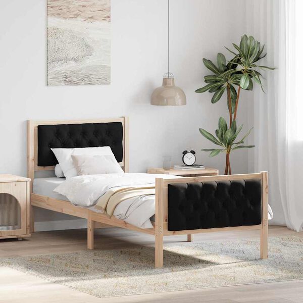 vidaXL Cadre de lit avec t&ecirc;te de lit Noir 75 x 190 cm Pin massif