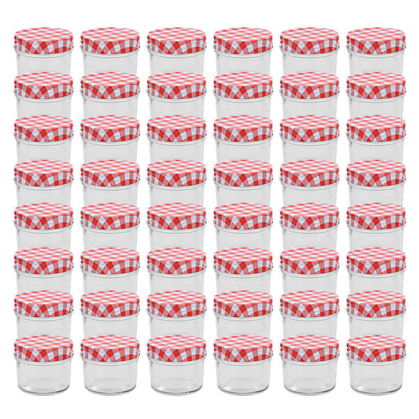 vidaXL 48 pcs Pots &agrave; confiture Couvercles blanc et rouge Verre 110 ml