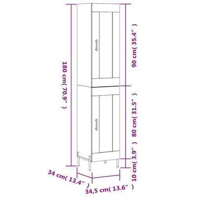 vidaXL Buffet haut Chêne fumé 34,5x34x180 cm Bois d'ingénierie