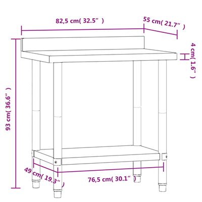 vidaXL Table de travail de cuisine avec dosseret 82,5x55x93 cm inox