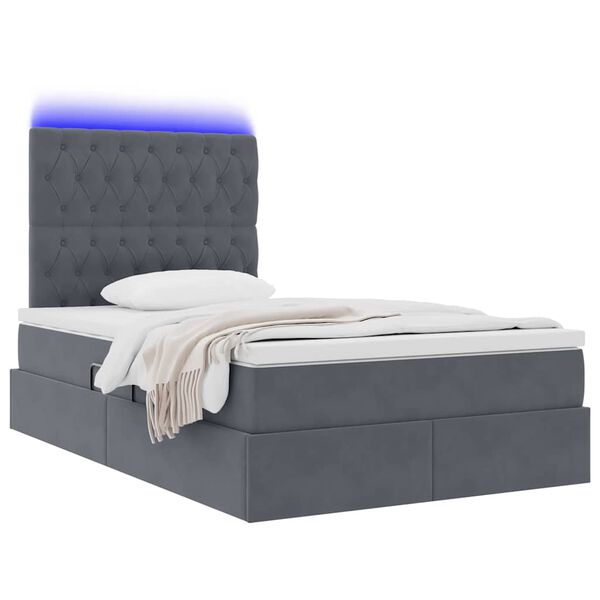 vidaXL Lit avec rangement et LED Gris fonc&eacute; 120 x 190 cm Velours