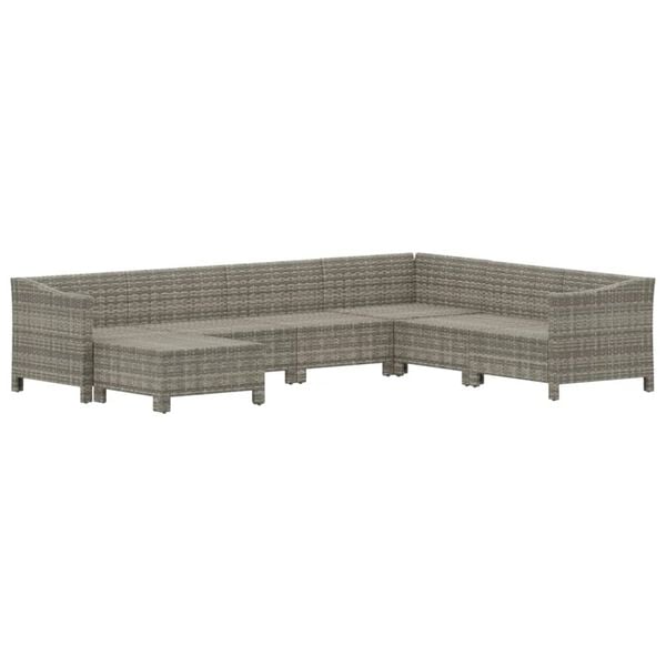 vidaXL Salon de jardin 7 pcs avec coussins Gris R&eacute;sine tress&eacute;e