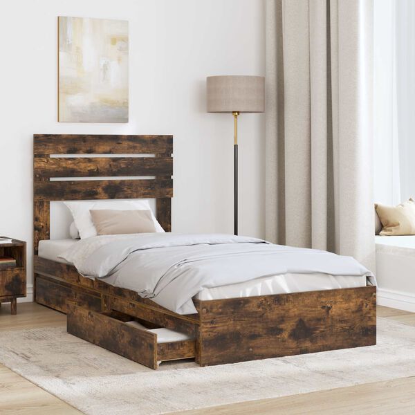 vidaXL Lit de Rangement Ch&ecirc;ne fum&eacute; 75 x 190 cm Bois d'ing&eacute;nierie