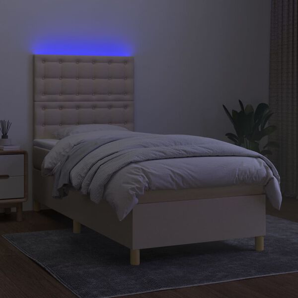 vidaXL Sommier &agrave; lattes de lit et matelas et LED Cr&egrave;me 90x190 cm Tissu