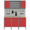 vidaXL Placard de travail 7 pcs Rouge Bois d'ing&eacute;nierie et acier