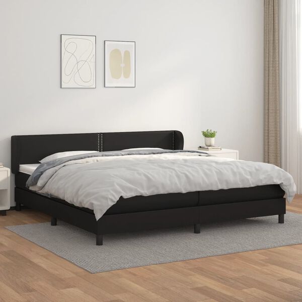 vidaXL Sommier &agrave; lattes de lit avec matelas Noir 200x200 cm Similicuir