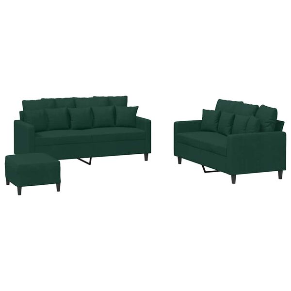 vidaXL Ensemble de canap&eacute;s 3 pcs avec coussins Vert fonc&eacute; Velours