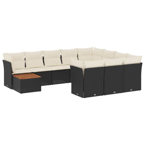 vidaXL Salon de jardin 11 pcs avec coussins noir r&eacute;sine tress&eacute;e