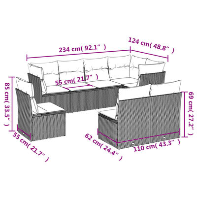 vidaXL Salon de jardin 8 pcs avec coussins noir résine tressée