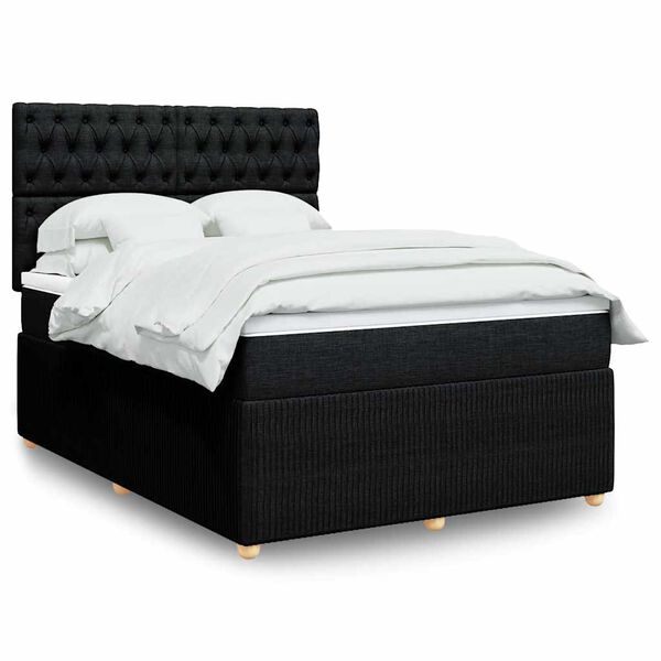 vidaXL Sommier &agrave; lattes de lit avec matelas Noir 140x190 cm Tissu